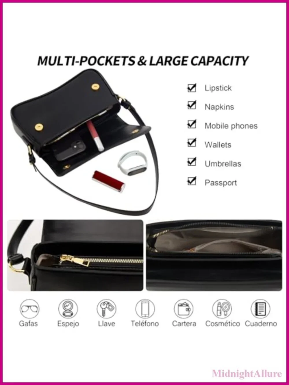 PU Leather Hobo Shoulder Bag with 2 Removable Straps